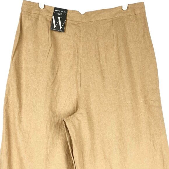 Worthington Women's Linen Blend Wide Leg Tan Cropped Pants Size 16T Pleated NWT - Picture 4 of 11